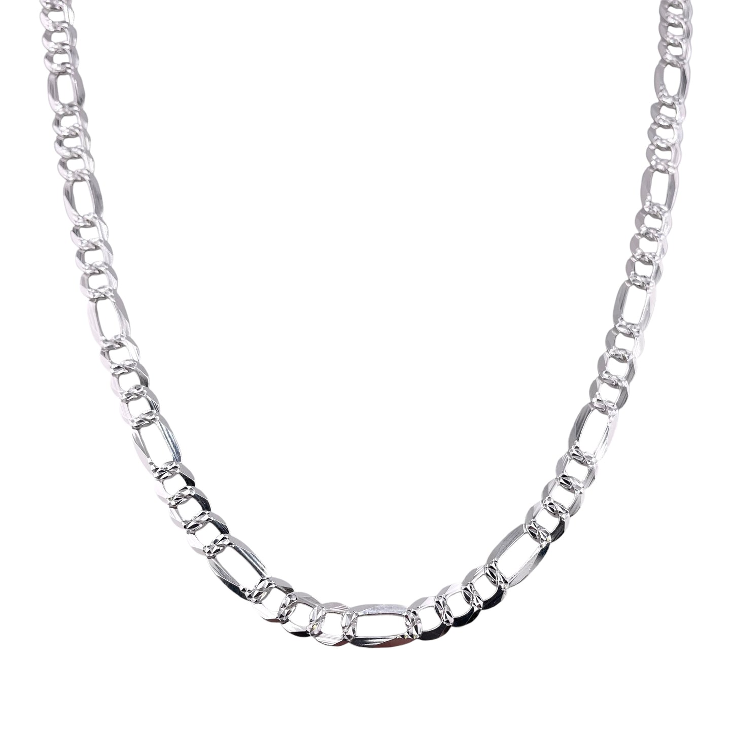 Sterling Silver Pave Super Flat Figaro 150 (5.8mm) Bracelet Chain Italian Italy Solid .925