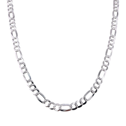 Sterling Silver Pave Super Flat Figaro 150 (5.8mm) Bracelet Chain Italian Italy Solid .925