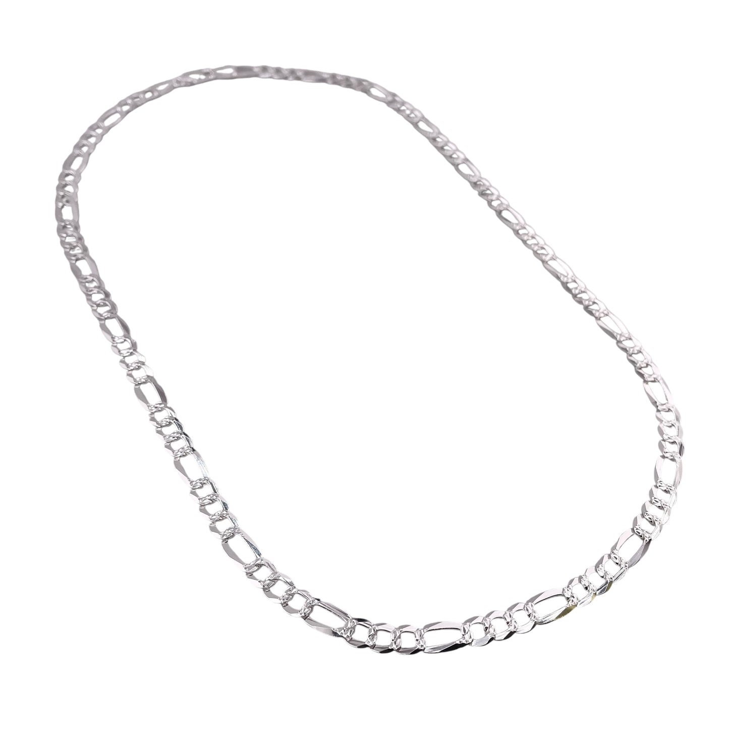 Sterling Silver Pave Super Flat Figaro 150 (5.8mm) Bracelet Chain Italian Italy Solid .925