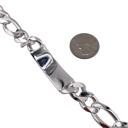 Sterling Silver Figaro 350 13.4mm ID Bracelet Chain Italian Italy Solid Mens Jewelry
