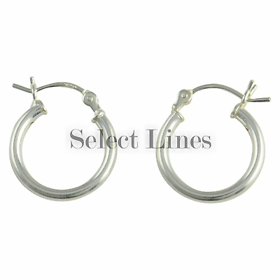 Sterling Silver 2mm x 15mm Polished Hinged Hoop Earrings Round Hollow Tube .925