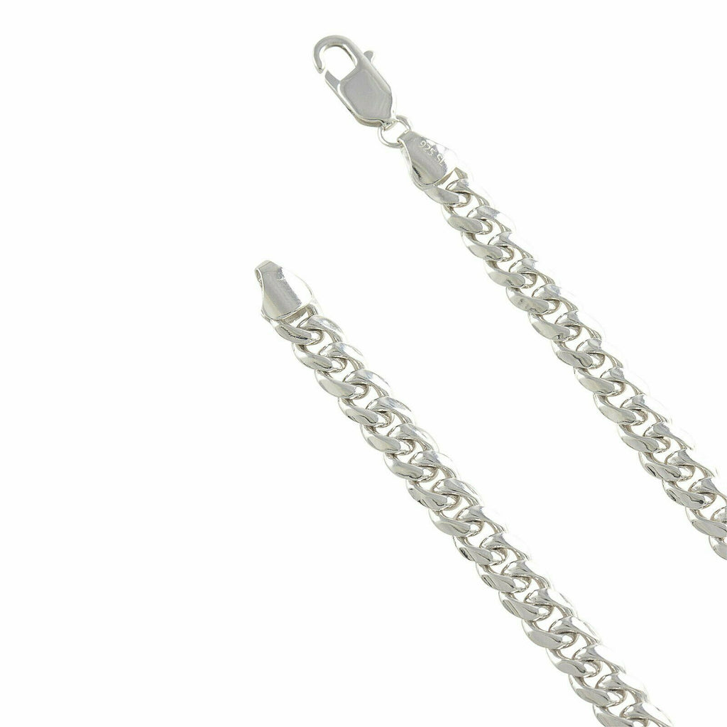 Sterling Silver Rhodium Plated Miami Cuban 7mm Necklace Bracelet Chain Mens