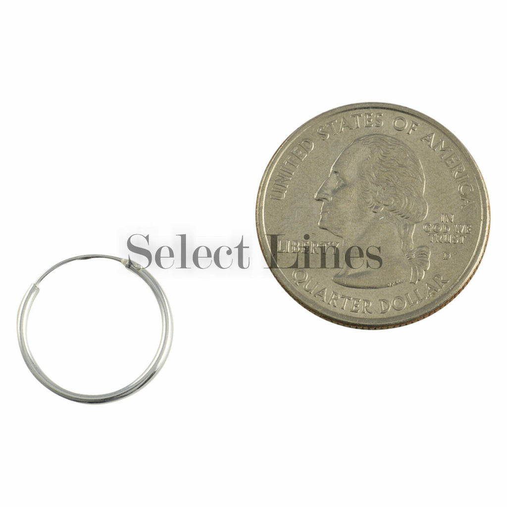 Sterling Silver 1.2mm x 16mm Endless Hoop Earrings Round Genuine Solid .925 Jewelry