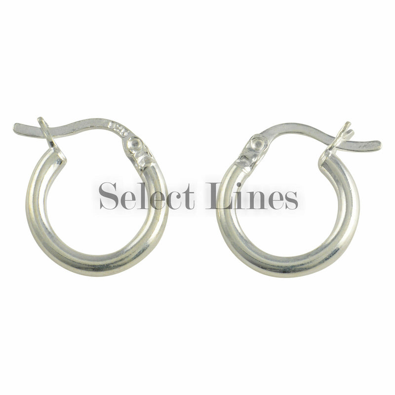 Sterling Silver 2mm x 12mm Polished Hinged Hoop Earrings Round Hollow Tube .925