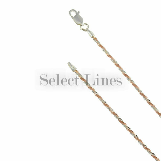 Rose Gold over Sterling Silver Criss Cross 2mm 2-Tone Chain .925 Necklace Italy