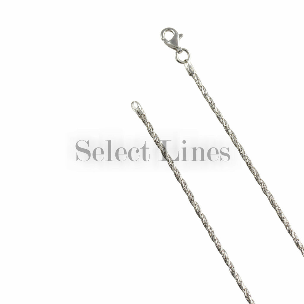 Sterling Silver Rhodium Plated Wrapped Sparkle 1.5mm Chain Necklace Solid .925