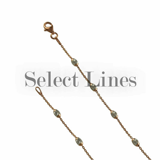 Rose Gold Sterling Silver Cable Station Oval Moon Bead 2-Tone Chain Necklace
