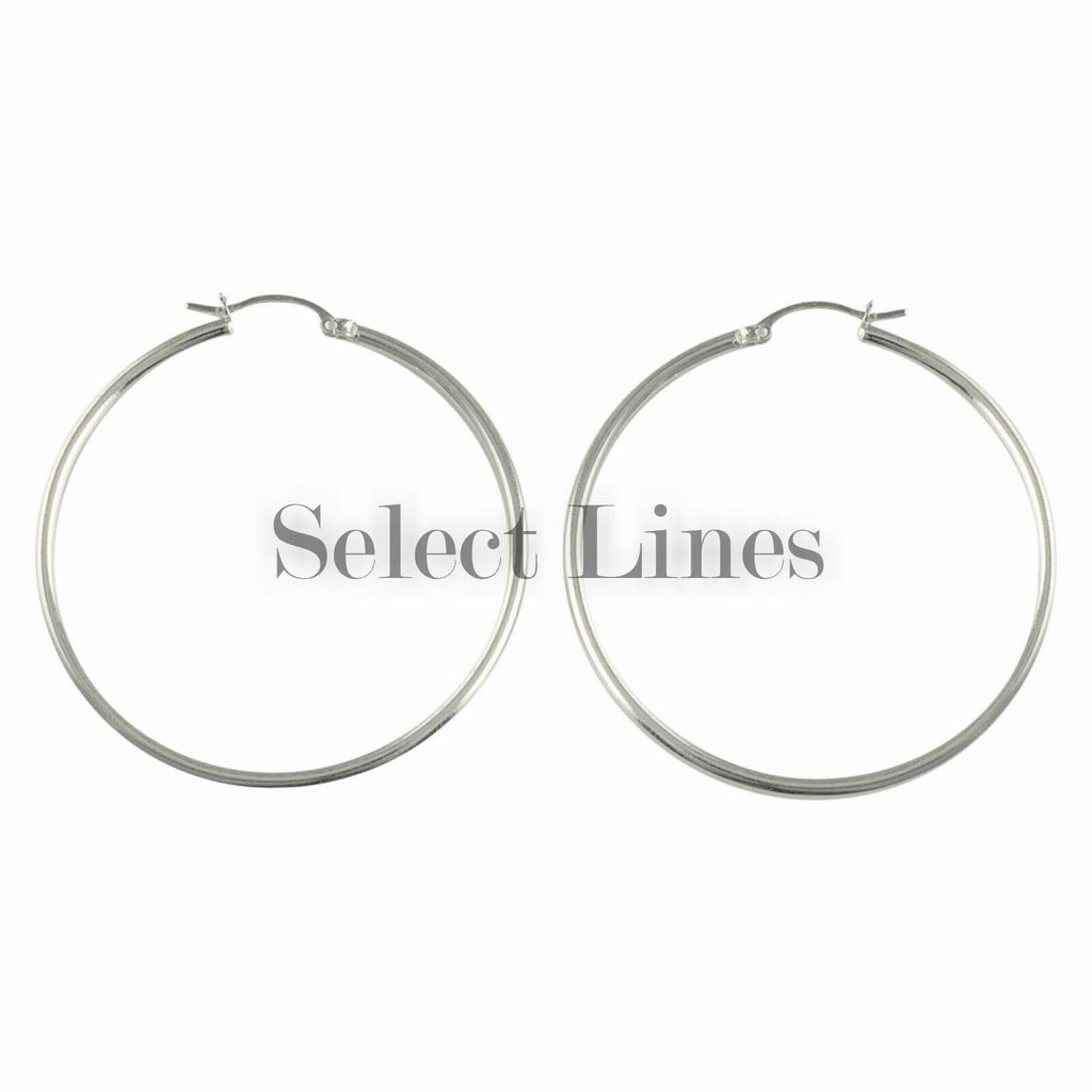 Sterling Silver 2mm x 45mm Polished Hinged Hoop Earrings Round Hollow Tube .925