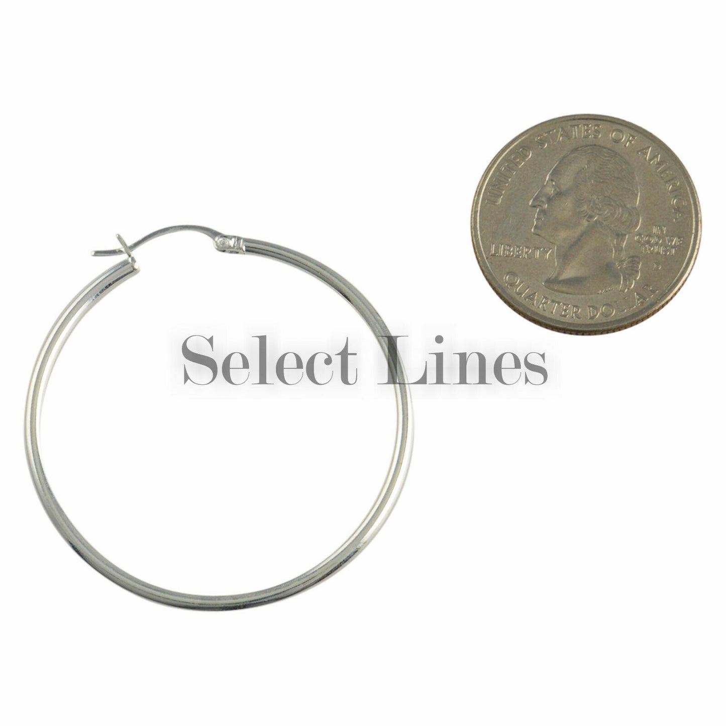 Sterling Silver 2mm x 40mm Polished Hinged Hoop Earrings Round Hollow Tube .925