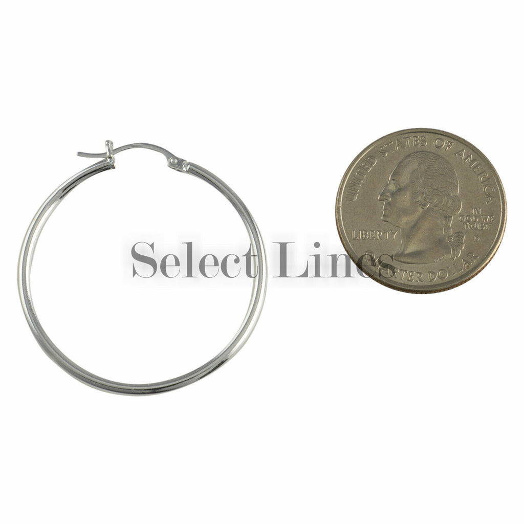 Sterling Silver 2mm x 35mm Polished Hinged Hoop Earrings Round Hollow Tube .925