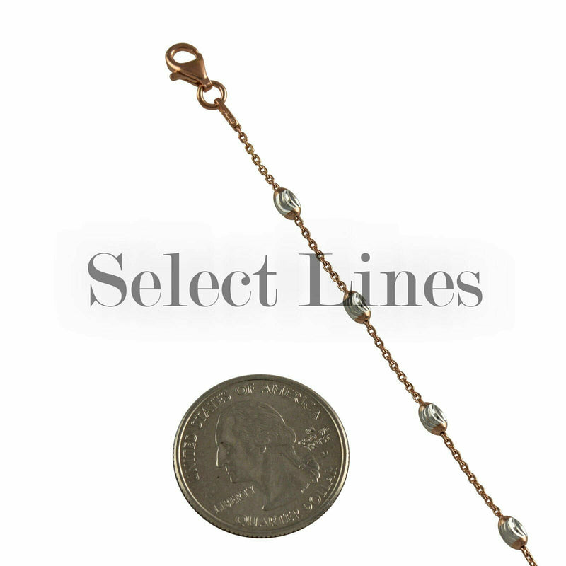 Rose Gold Sterling Silver Cable Station Oval Moon Bead 2-Tone Chain Necklace