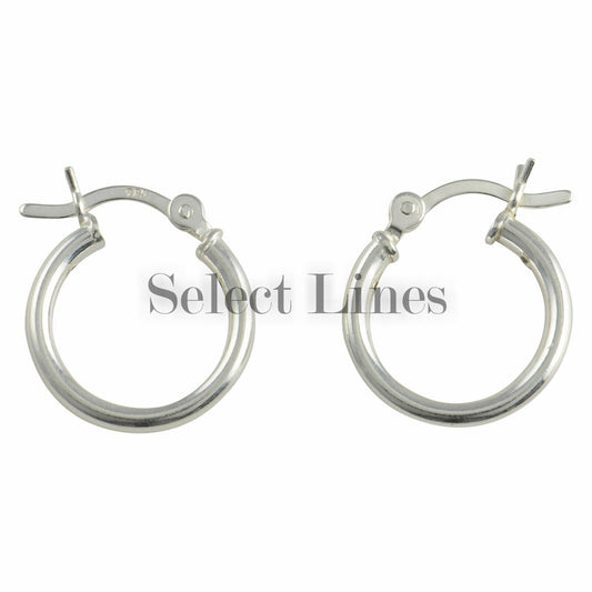 Sterling Silver 2mm x 14mm Polished Hinged Hoop Earrings Round Hollow Tube .925