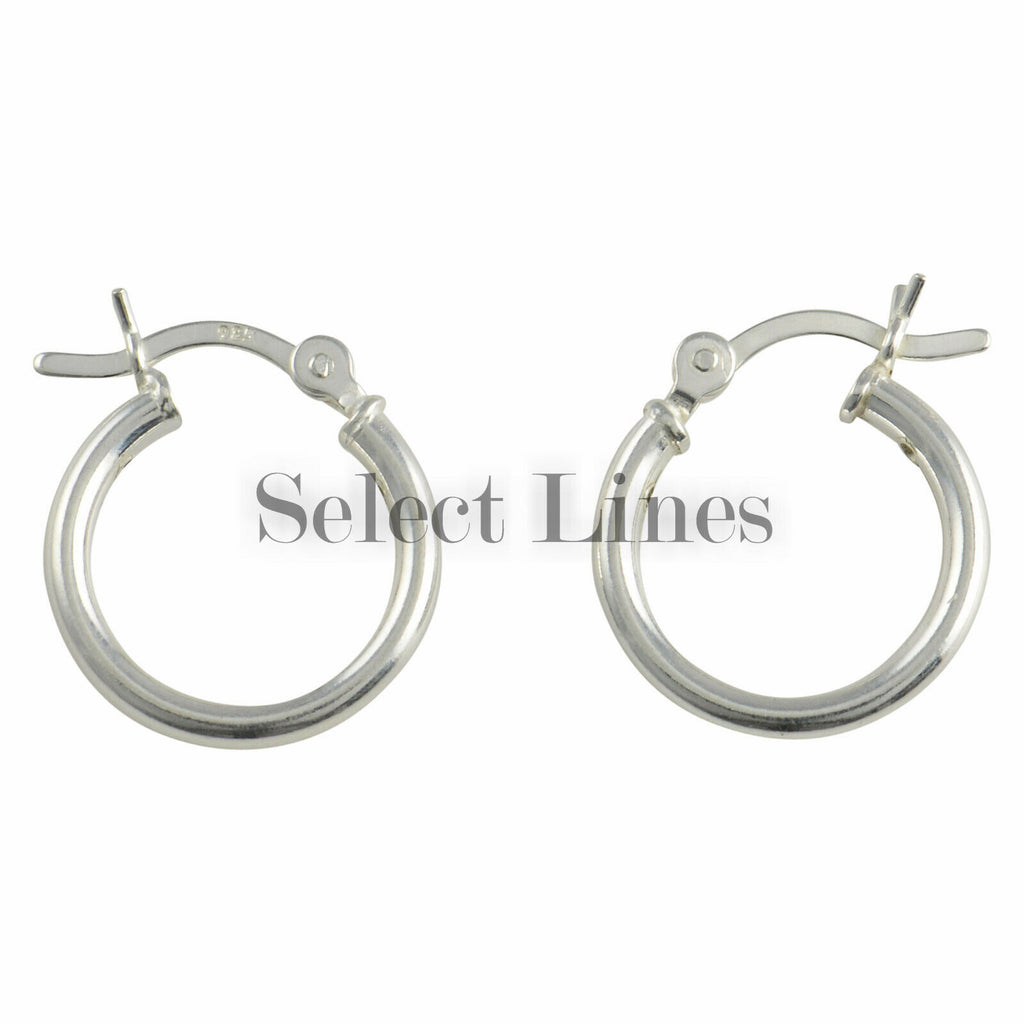 Sterling Silver 2mm x 14mm Polished Hinged Hoop Earrings Round Hollow Tube .925