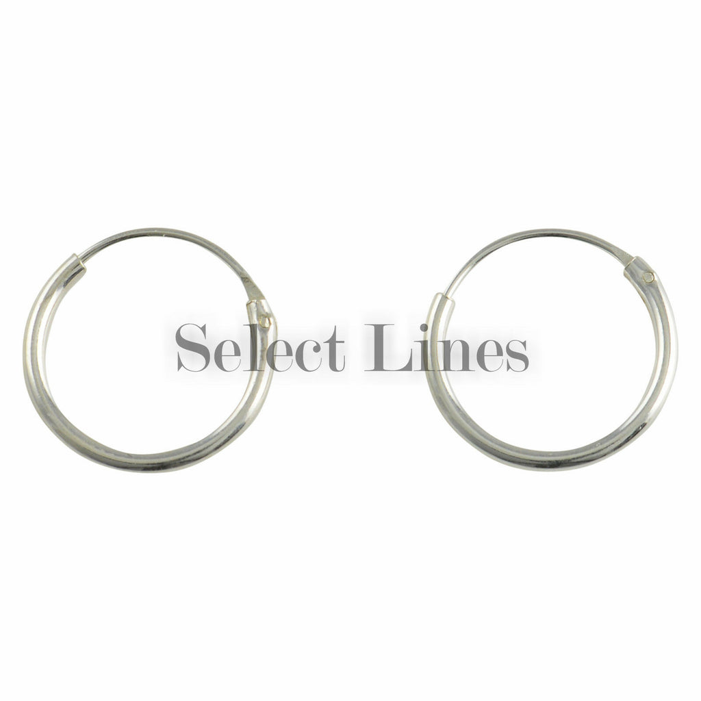 Sterling Silver 1.2mm x 12mm Endless Hoop Earrings Round .925 Jewelry