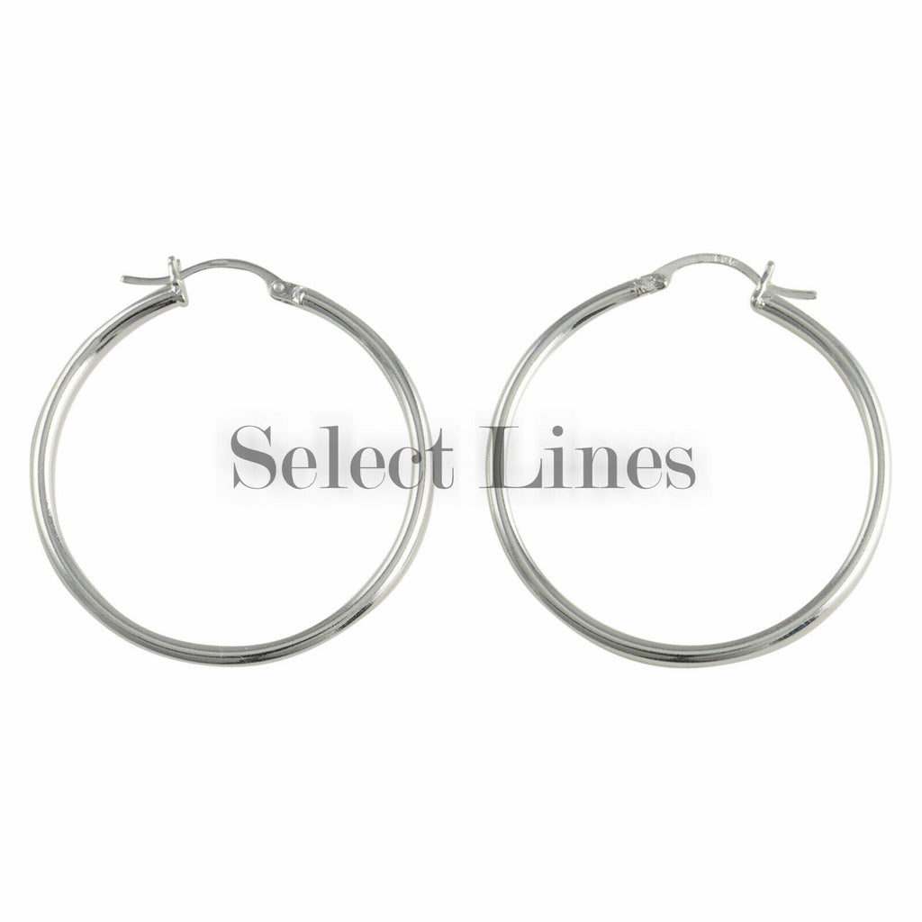 Sterling Silver 2mm x 35mm Polished Hinged Hoop Earrings Round Hollow Tube .925