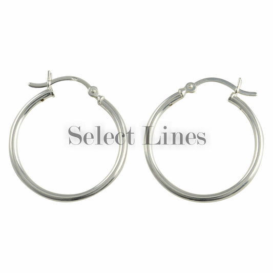 Sterling Silver 2mm x 25mm Polished Hinged Hoop Earrings Round Hollow Tube .925