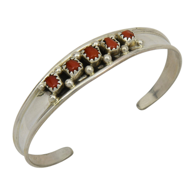 Elton Cadman Sterling Silver Navajo Coral 5-Stone Baby Bracelet