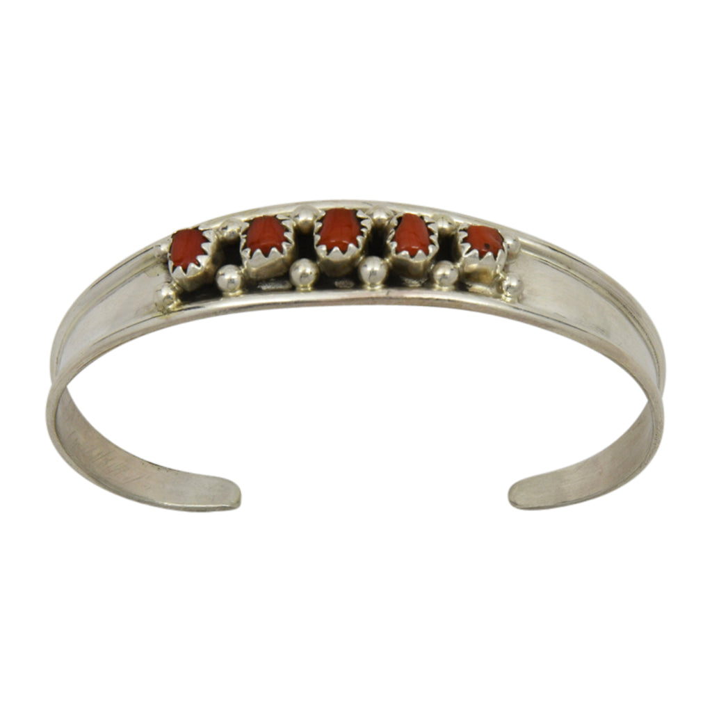 Elton Cadman Sterling Silver Navajo Coral 5-Stone Baby Bracelet