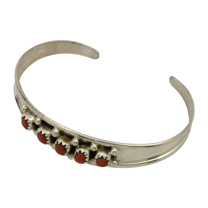 Elton Cadman Sterling Silver Navajo Coral 5-Stone Baby Bracelet