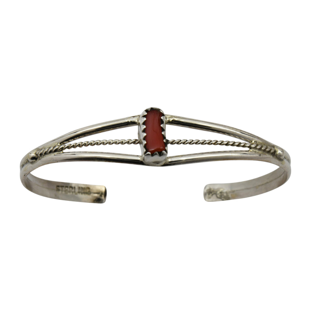 Elton Cadman Sterling Silver Navajo Coral Twisted Rope Baby Bracelet