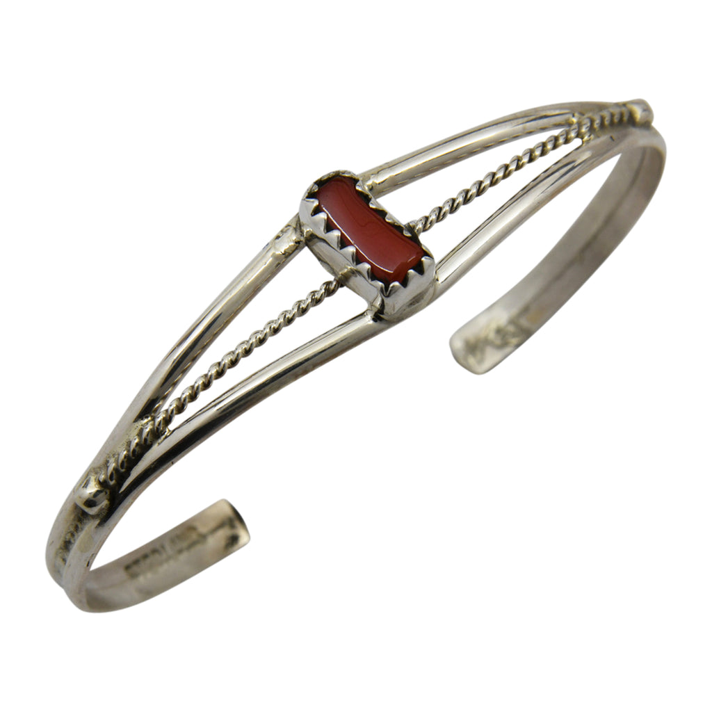 Elton Cadman Sterling Silver Navajo Coral Twisted Rope Baby Bracelet