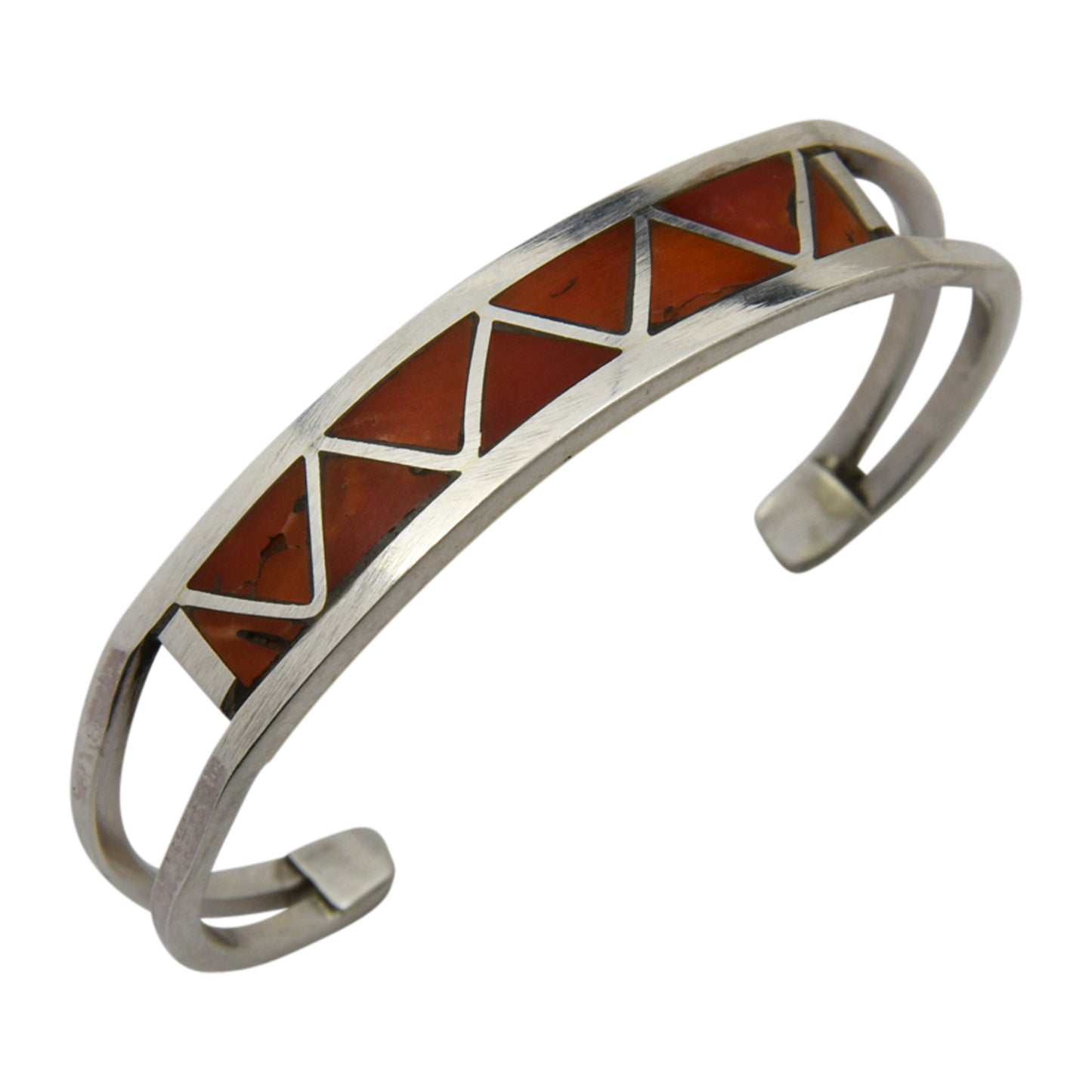 Claudine Haloo Sterling Silver Zuni Coral Inlay Baby Bracelet