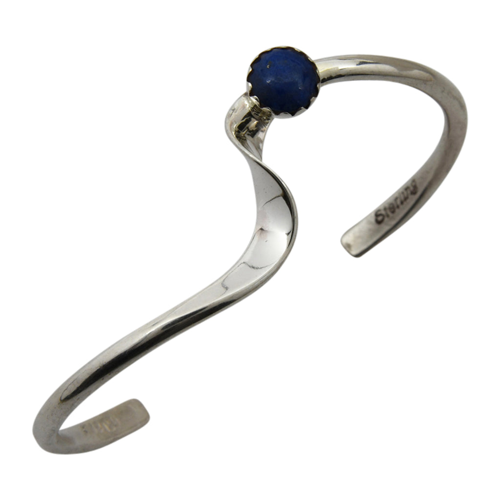 Yolanda Skeets Sterling Silver Navajo Lapis Wave Baby Bracelet