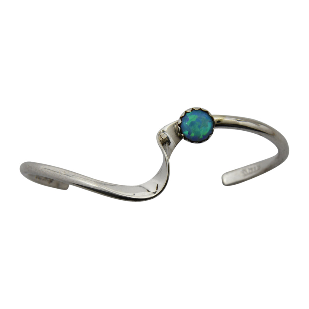 Yolanda Skeets Sterling Silver Navajo Blue Lab Opal Wave Baby Bracelet