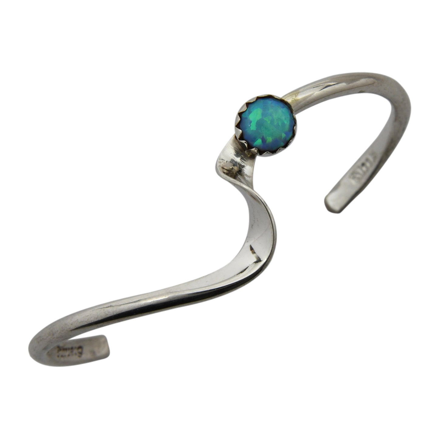 Yolanda Skeets Sterling Silver Navajo Blue Lab Opal Wave Baby Bracelet