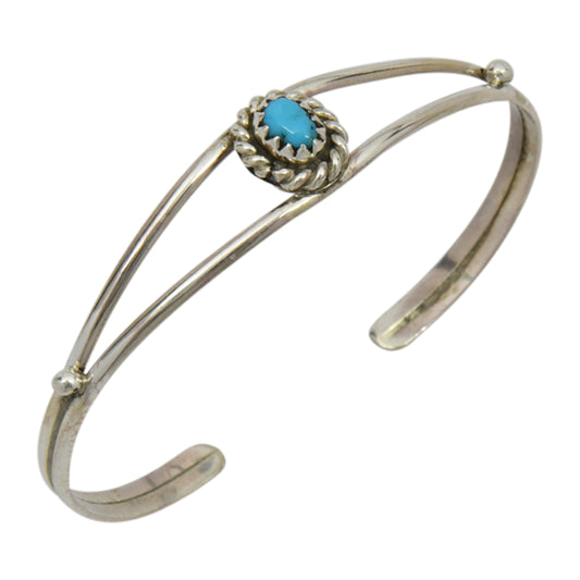 Elton Cadman Sterling Silver Navajo Turquoise Twist Wire Baby Bracelet