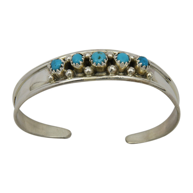 Elton Cadman Sterling Silver Navajo Turquoise 5-Stone Baby Bracelet