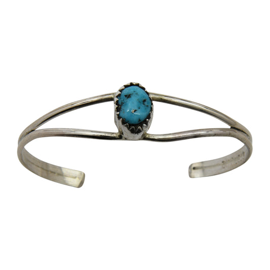 Esther White Sterling Silver Navajo Turquoise Plain Baby Bracelet