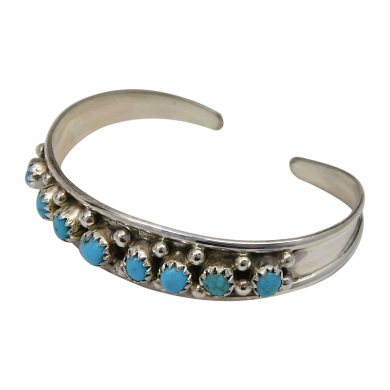 Virginia Cadman Sterling Silver Navajo Turquoise 8-Stone Baby Bracelet