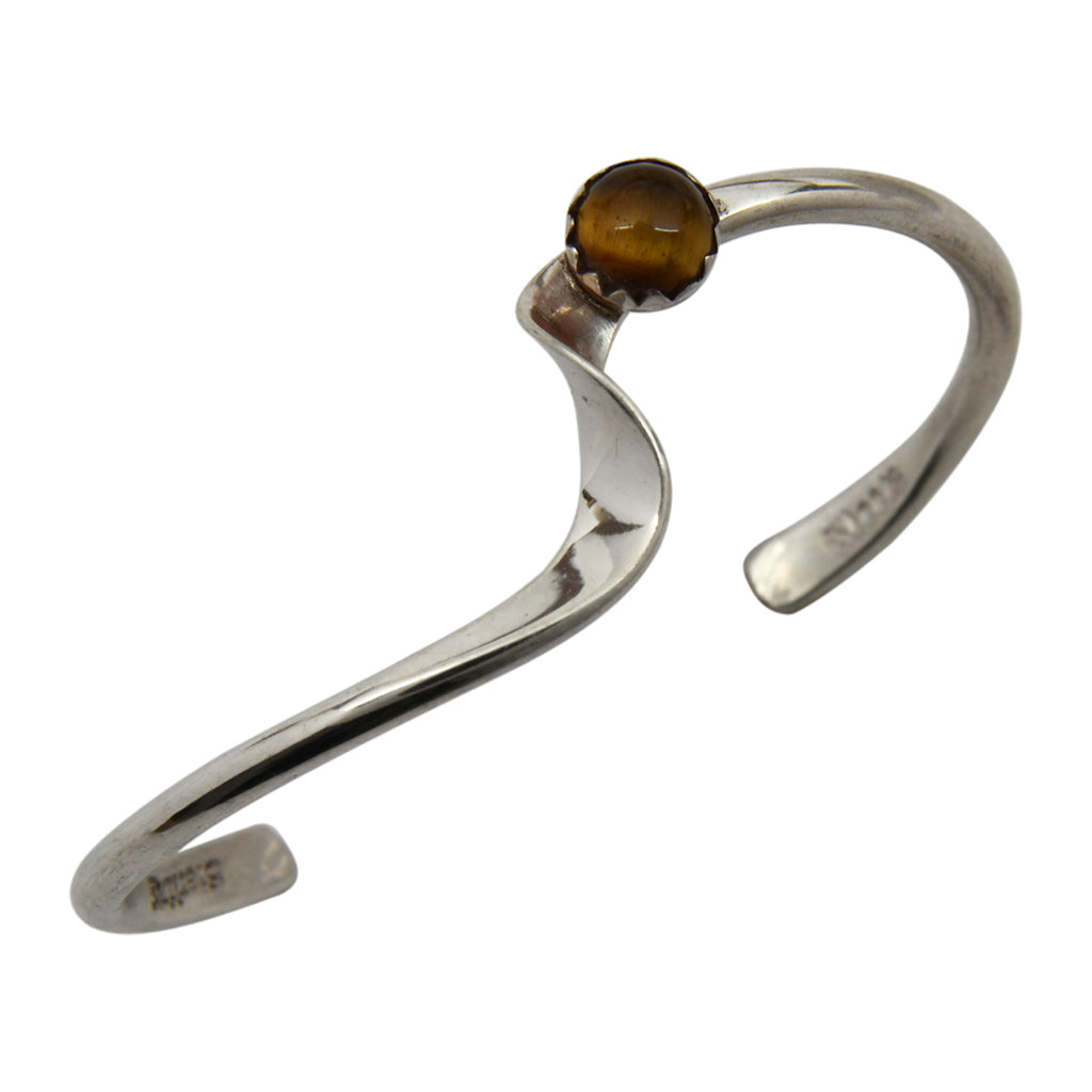 Yolanda Skeets Sterling Silver Navajo Tiger Eye Wave Baby Bracelet