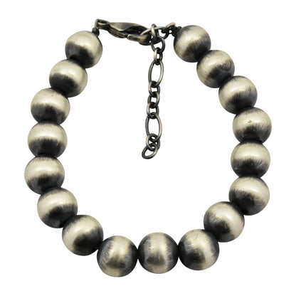 Sterling Silver Desert Pearls Oxidize Round Bead Bracelet w/ Extender Chain. Available from 3mm to 12mm