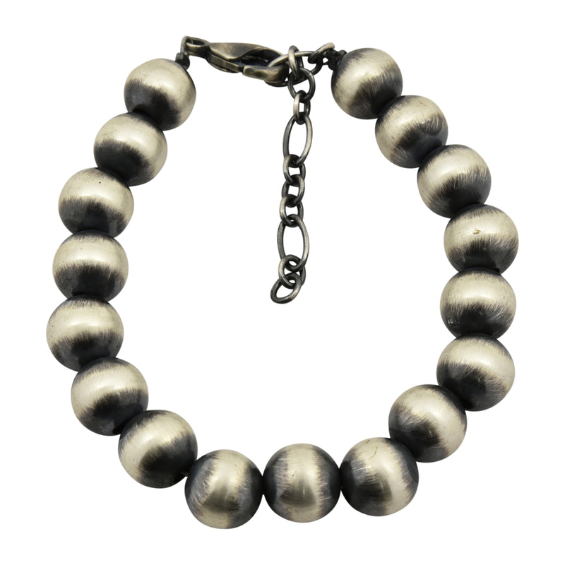 Sterling Silver Navajo Pearl Oxidize Bead Bracelet w/ Extender Chain. Available from 3mm to 10mm