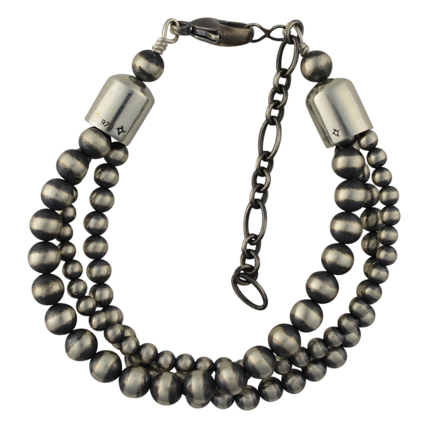 Sterling Silver 3 Strand Desert Pearls Oxidized Bead Bracelet w/ Extension