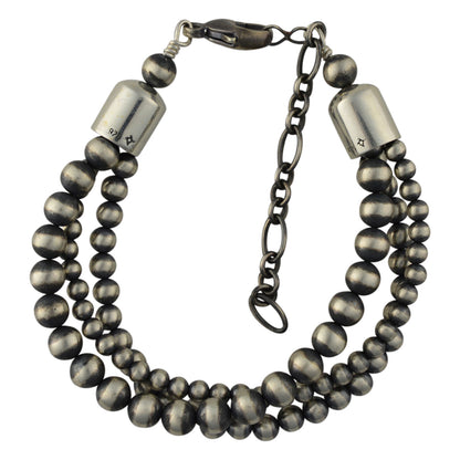 Sterling Silver 3 Strand Desert Pearls Oxidized Bead Bracelet w/ Extension