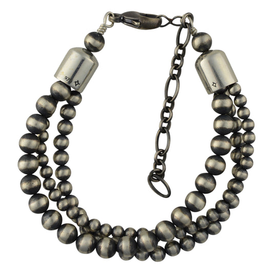 Sterling Silver 3 Strand Desert Pearls Oxidized Bead Bracelet w/ Extension