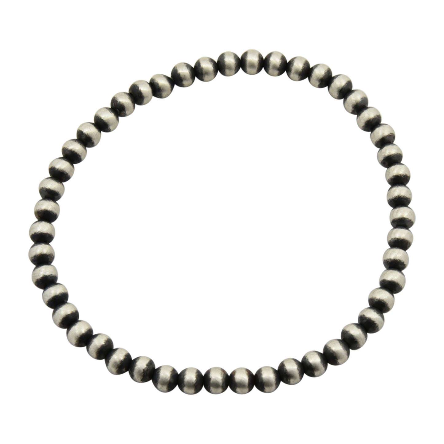 Sterling Silver Desert Pearls Oxidize Round Bead Stretch Bracelet. Available from 4mm to 12mm