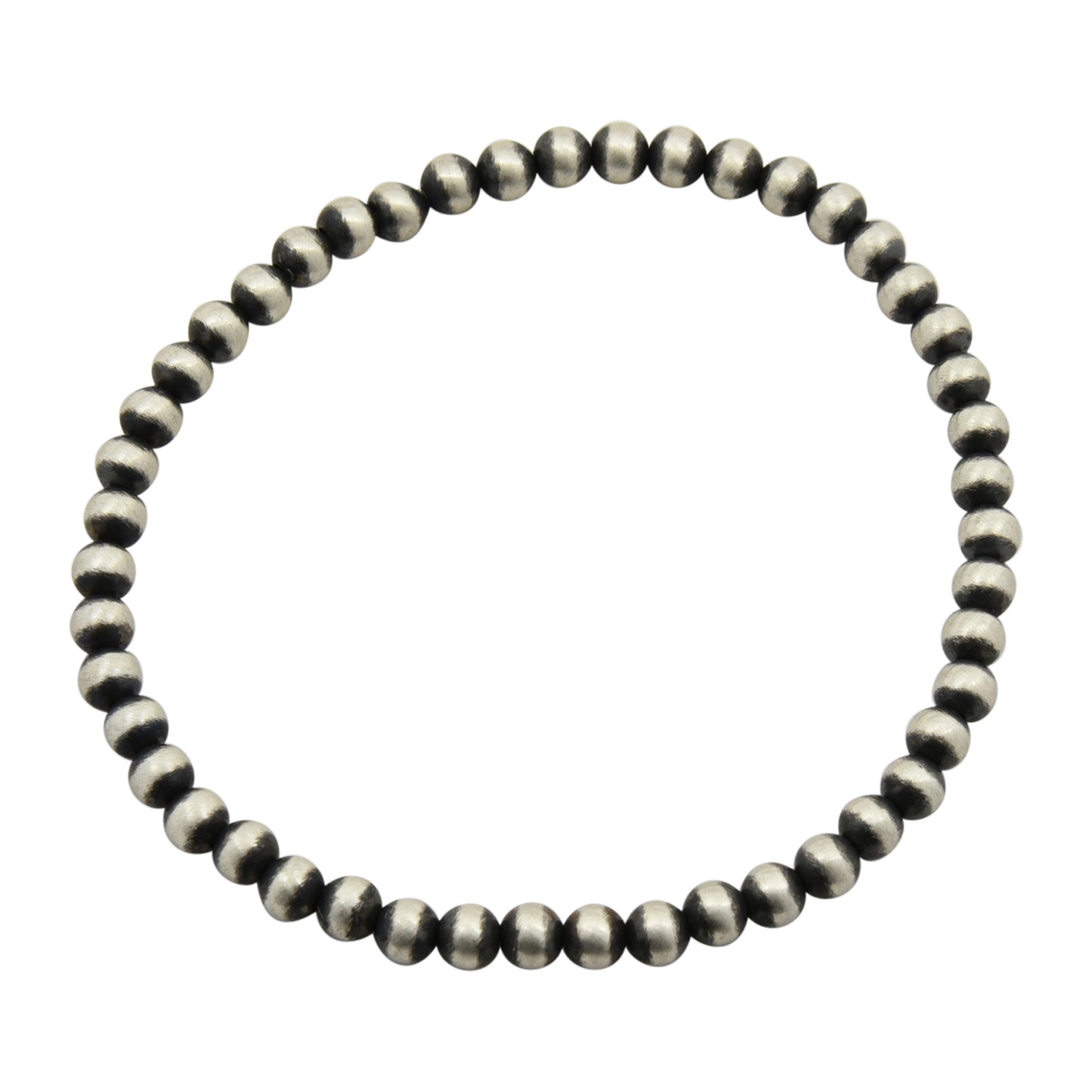 Sterling Silver Navajo Pearl Oxidize Bead Stretch Bracelet. Available from 4mm to 12mm