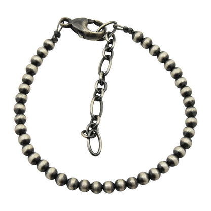 Sterling Silver Desert Pearls Oxidize Round Bead Bracelet w/ Extender Chain. Available from 3mm to 12mm