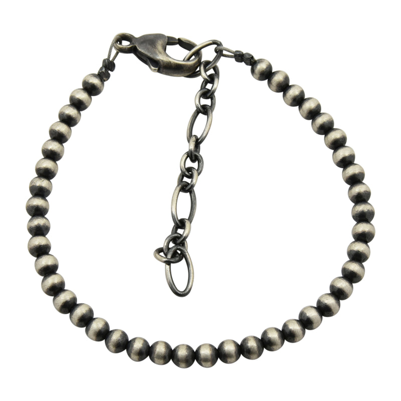 Sterling Silver Navajo Pearl Oxidize Bead Bracelet w/ Extender Chain. Available from 3mm to 10mm