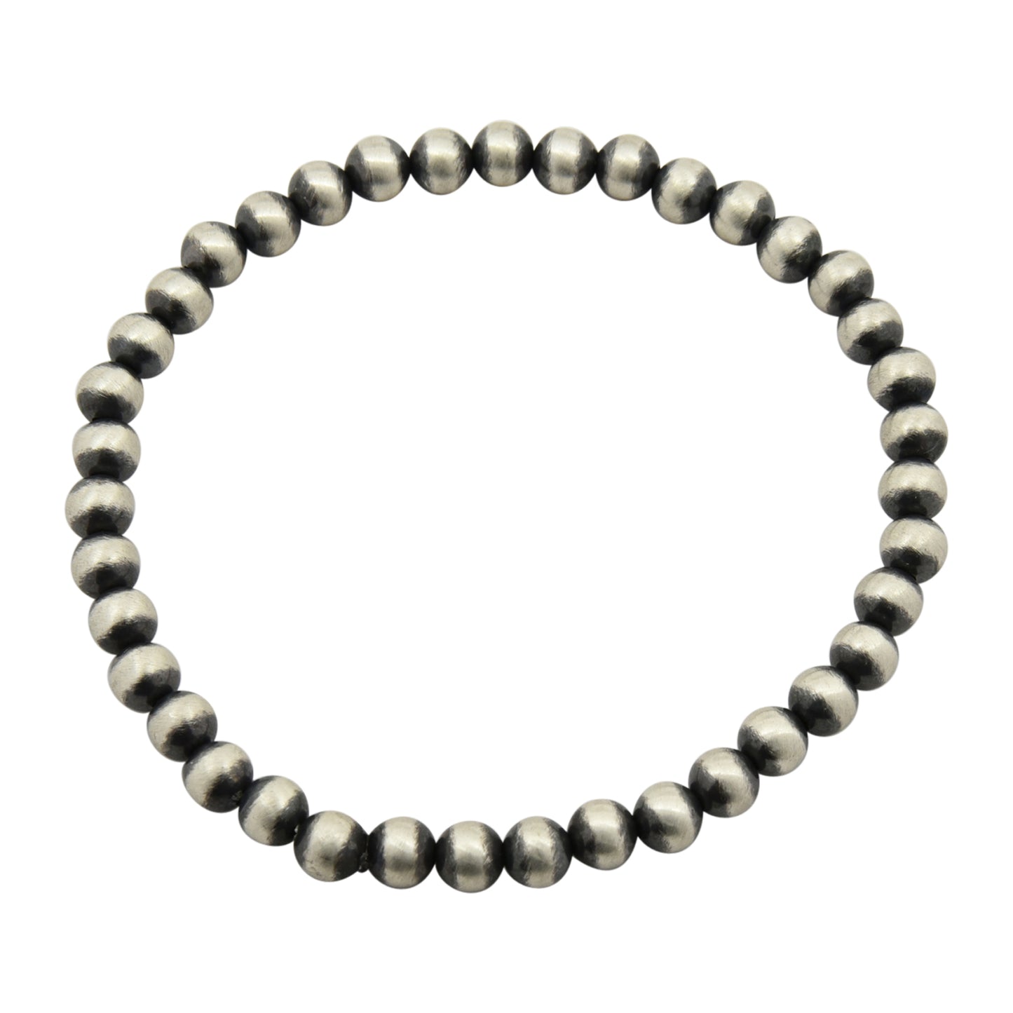 Sterling Silver Desert Pearls Oxidize Round Bead Stretch Bracelet. Available from 4mm to 12mm