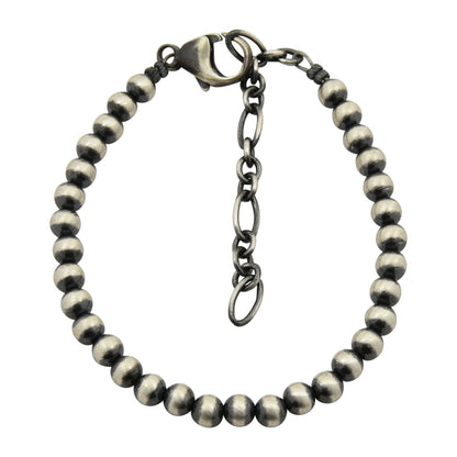 Sterling Silver Desert Pearls Oxidize Round Bead Bracelet w/ Extender Chain. Available from 3mm to 12mm