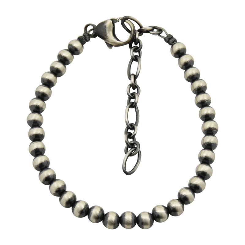 Sterling Silver Navajo Pearl Oxidize Bead Bracelet w/ Extender Chain. Available from 3mm to 10mm