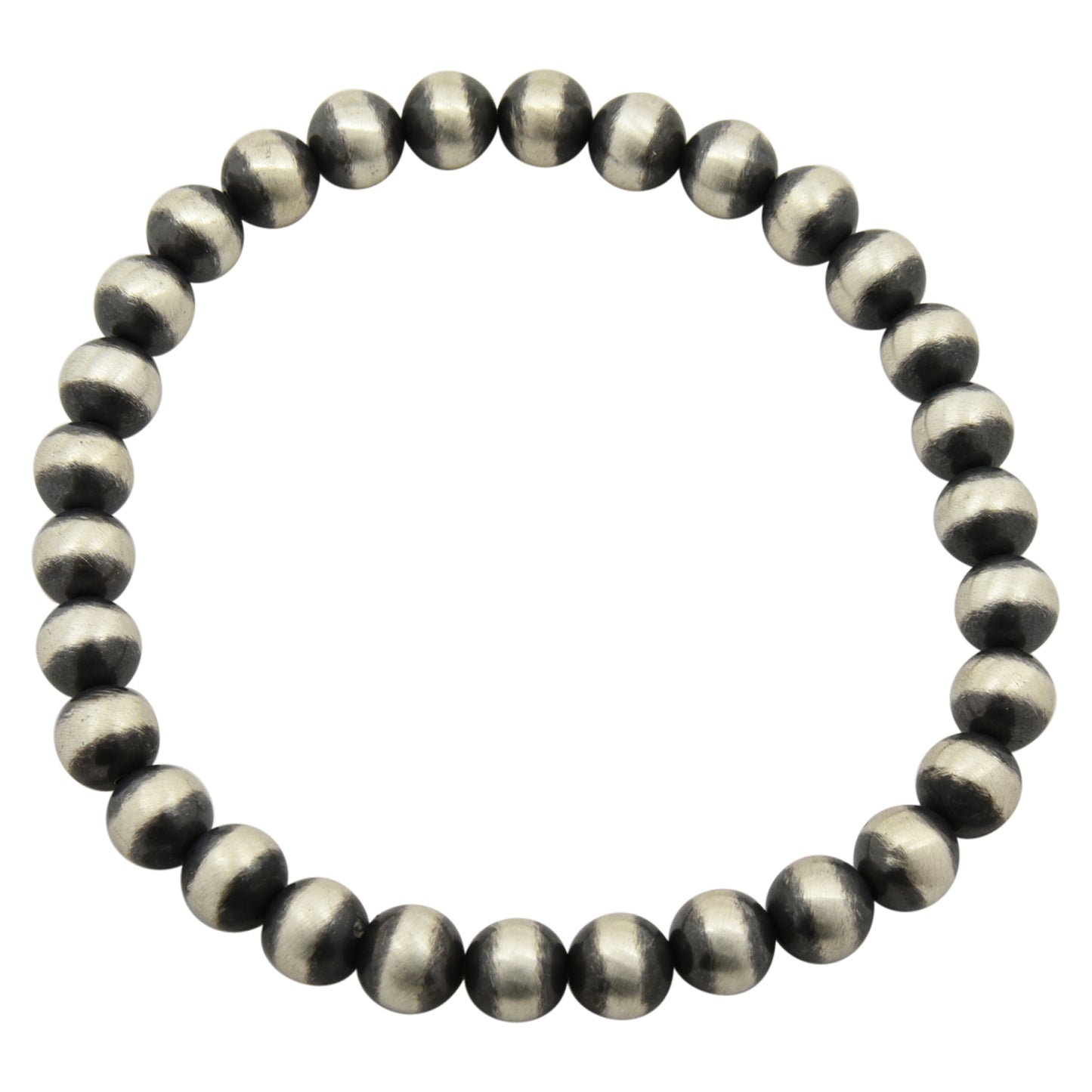 Sterling Silver Navajo Pearl Oxidize Bead Stretch Bracelet. Available from 4mm to 12mm