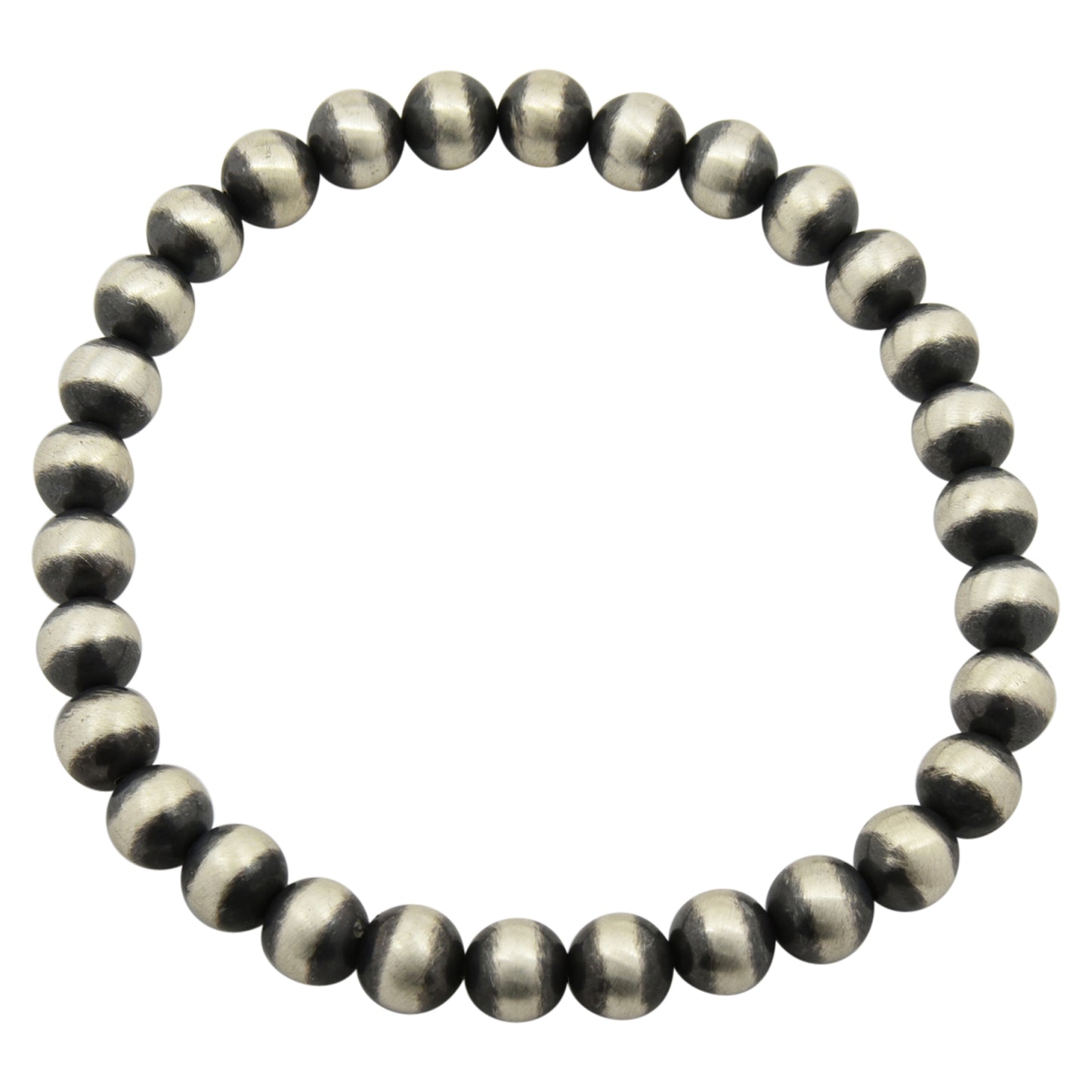 Sterling Silver Desert Pearls Oxidize Round Bead Stretch Bracelet. Available from 4mm to 12mm