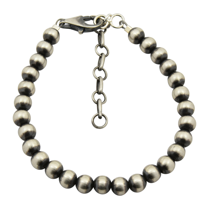 Sterling Silver Navajo Pearl Oxidize Bead Bracelet w/ Extender Chain. Available from 3mm to 10mm