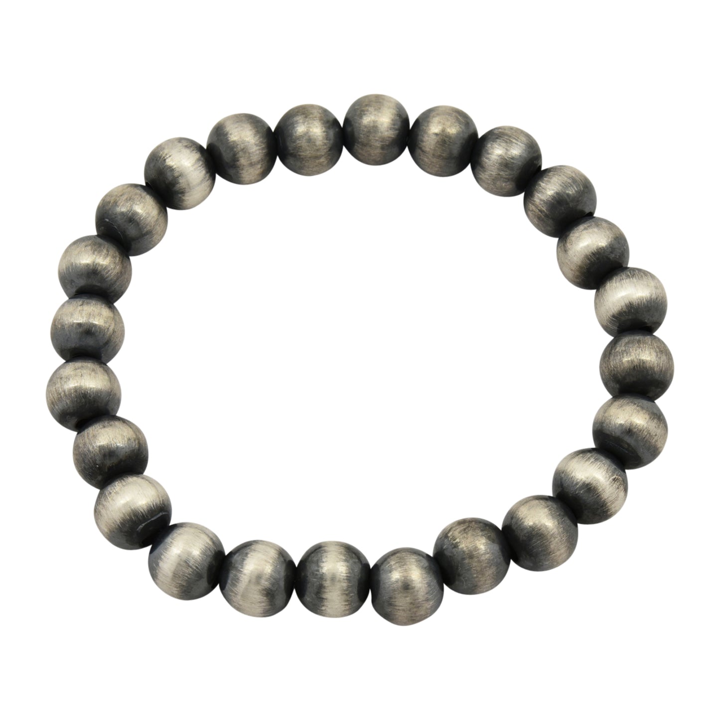 Sterling Silver Desert Pearls Oxidize Round Bead Stretch Bracelet. Available from 4mm to 12mm